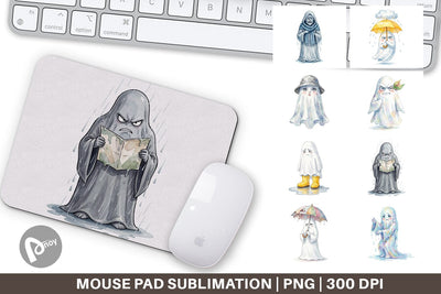 Mouse Pad Watercolor Grumpy Rainy Day Ghost Art Sublimation artnoy 