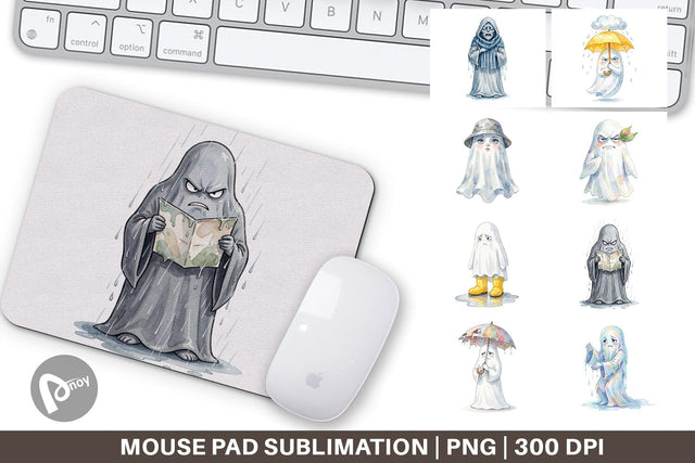 Mouse Pad Watercolor Grumpy Rainy Day Ghost Art Sublimation artnoy 