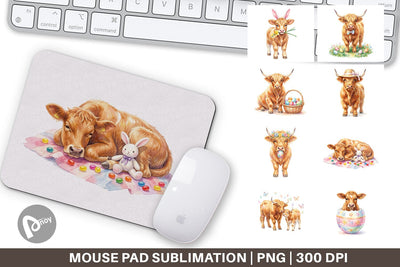 Mouse Pad Watercolor Highland Cow Easter Sublimation artnoy 