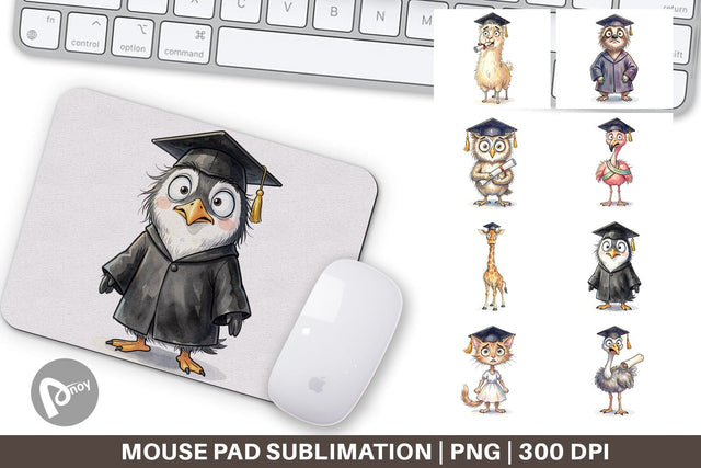 Mouse Pad Watercolor Messy Animal Graduation Sublimation artnoy 