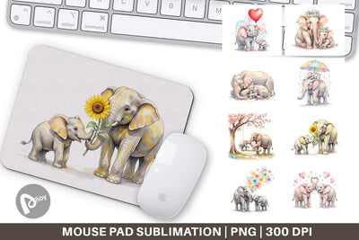 Mouse Pad Watercolor Mom And Baby Elephant Love Art Sublimation artnoy 
