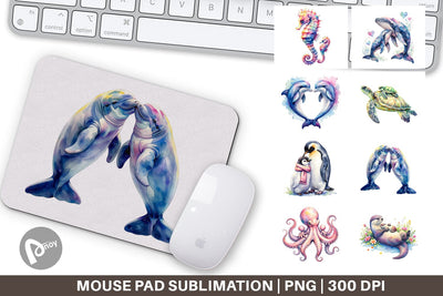 Mouse Pad Watercolor Mom and Baby Ocean Animals Sublimation artnoy 