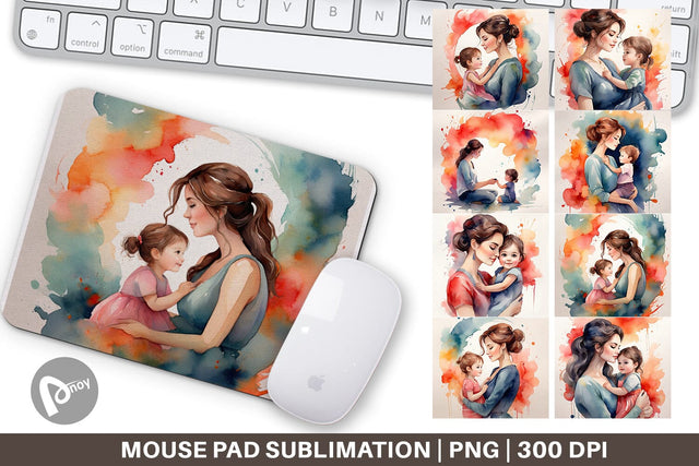 Mouse Pad Watercolor Mom and Kid Sublimation artnoy 
