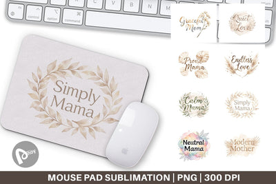 Mouse Pad Watercolor Neutral Boho Botanical Mama Quotes Sublimation artnoy 