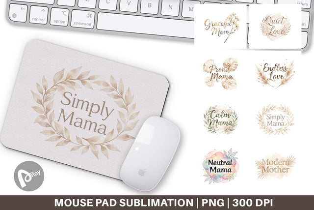 Mouse Pad Watercolor Neutral Boho Botanical Mama Quotes Sublimation artnoy 