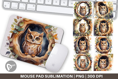Mouse Pad Watercolor Owl Sublimation artnoy 