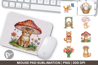 Mouse Pad Watercolor Pastel Garden Cat Celebration Sublimation artnoy 