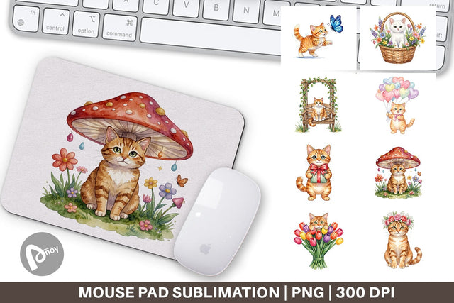 Mouse Pad Watercolor Pastel Garden Cat Celebration Sublimation artnoy 