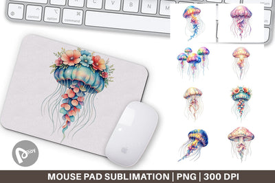 Mouse Pad Watercolor Pastel Jellyfish Lace Ribbon Sublimation artnoy 