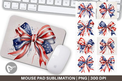 Mouse Pad Watercolor Patriotic Bow Sublimation artnoy 