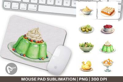 Mouse Pad Watercolor Quirky Thanksgiving Dishes Sublimation artnoy 