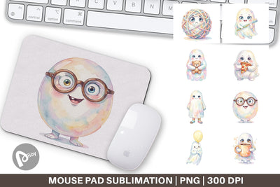 Mouse Pad Watercolor Quirky Ugly Cute Ghost Art Sublimation artnoy 