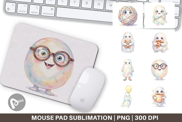 Mouse Pad Watercolor Quirky Ugly Cute Ghost Art Sublimation artnoy 