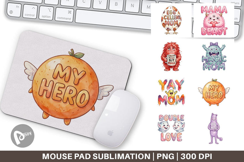 Mouse Pad Watercolor Quirky Ugly Cute Momster Art Quotes Sublimation artnoy 