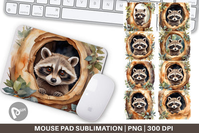 Mouse Pad Watercolor Raccoon Sublimation artnoy 