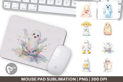 Mouse Pad Watercolor Rainy Day Ugly Cute Ghost Sublimation artnoy 