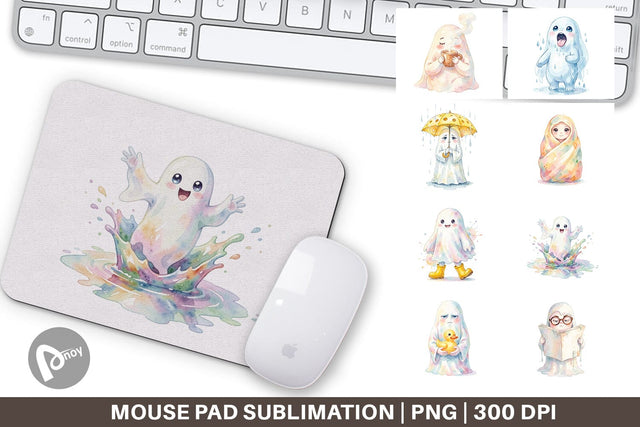 Mouse Pad Watercolor Rainy Day Ugly Cute Ghost Sublimation artnoy 