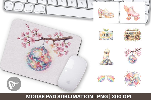 Mouse Pad Watercolor Retro 70s Roller Disco Art Sublimation artnoy 