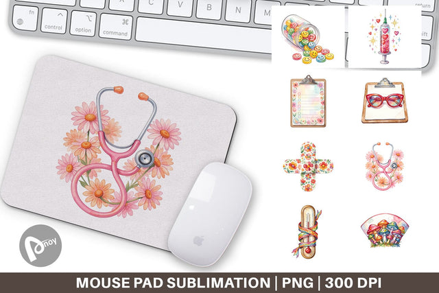 Mouse Pad Watercolor Retro Groovy Nurse Tools Sublimation artnoy 