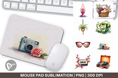 Mouse Pad Watercolor Retro Picnic & Pastimes 70s Lifestyle Sublimation artnoy 