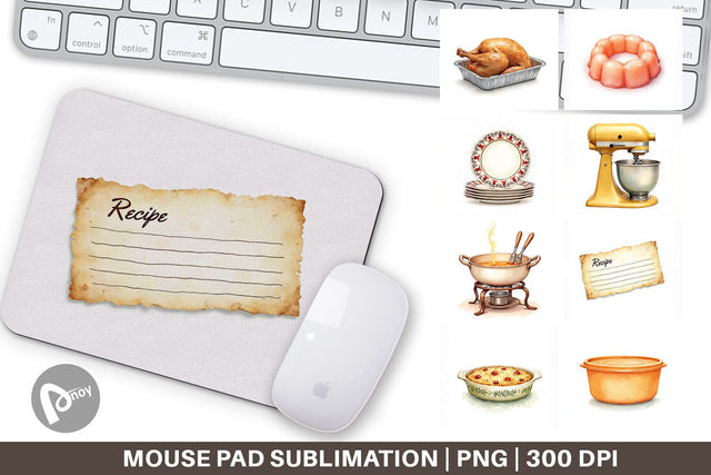 Mouse Pad Watercolor Retro Thanksgiving Prep Sublimation artnoy 