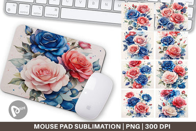 Mouse Pad Watercolor Roses Patriotic Sublimation artnoy 
