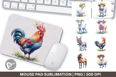 Mouse Pad Watercolor Rustic Flower Crown Animal Sublimation artnoy 