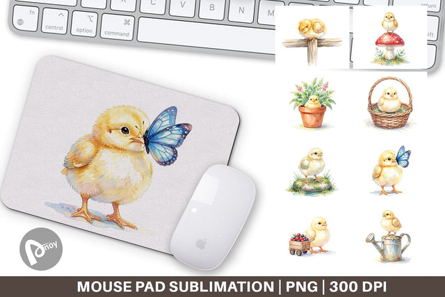 Mouse Pad Watercolor Rustic Garden Easter Chicks Sublimation artnoy 