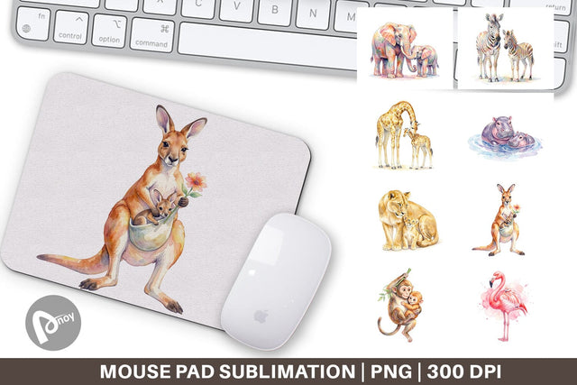 Mouse Pad Watercolor Safari Mom And Baby Animal Sublimation artnoy 