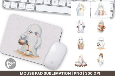 Mouse Pad Watercolor Sarcastic Morning Coffee Ghost Sublimation artnoy 