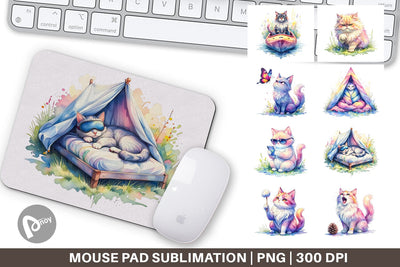 Mouse Pad Watercolor Sassy Sarcastic Camping Cat Sublimation artnoy 