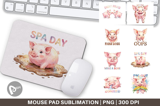 Mouse Pad Watercolor Silly Piggy Muddy Quotes Sublimation artnoy 