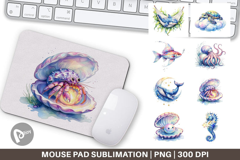 Mouse Pad Watercolor Sleepy Baby Ocean Animals Sublimation artnoy 