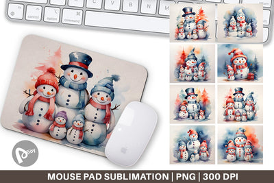 Mouse Pad Watercolor Snowman Family Sublimation artnoy 