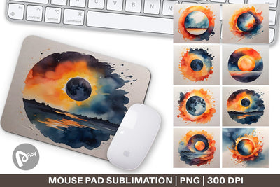 Mouse Pad Watercolor Solar Eclipse Sublimation artnoy 