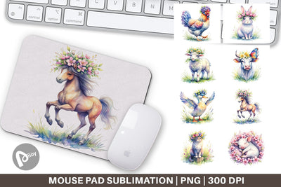 Mouse Pad Watercolor Spring Farmyard Flower Art Sublimation artnoy 