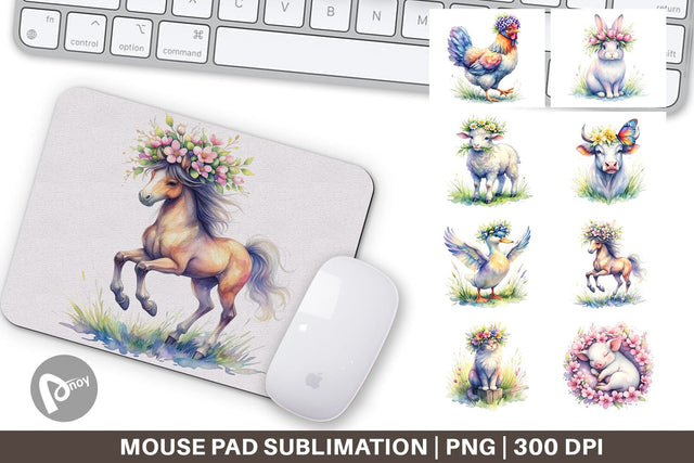Mouse Pad Watercolor Spring Farmyard Flower Art Sublimation artnoy 