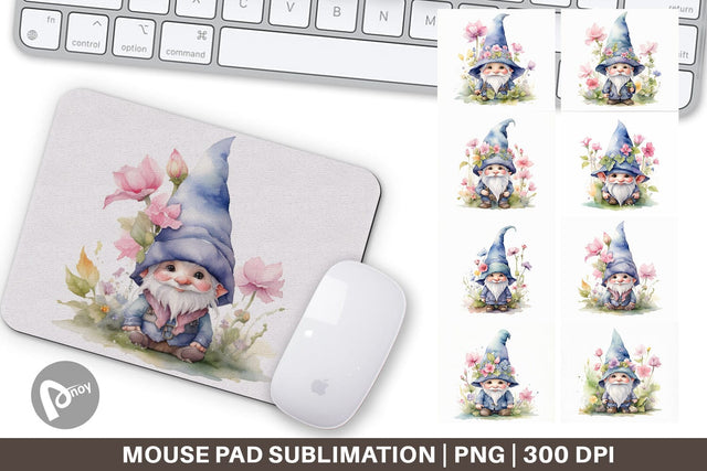Mouse Pad Watercolor Spring Gnome Sublimation artnoy 