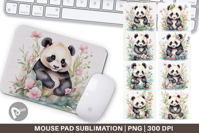 Mouse Pad Watercolor Spring Panda Sublimation artnoy 