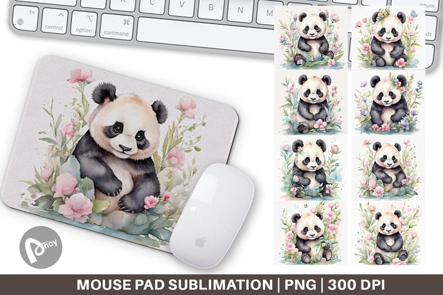 Mouse Pad Watercolor Spring Panda Sublimation artnoy 