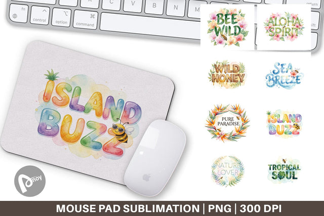Mouse Pad Watercolor Tropical Aloha Bee Quotes Sublimation artnoy 