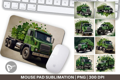 Mouse Pad Watercolor Truck Shamrocks Sublimation artnoy 