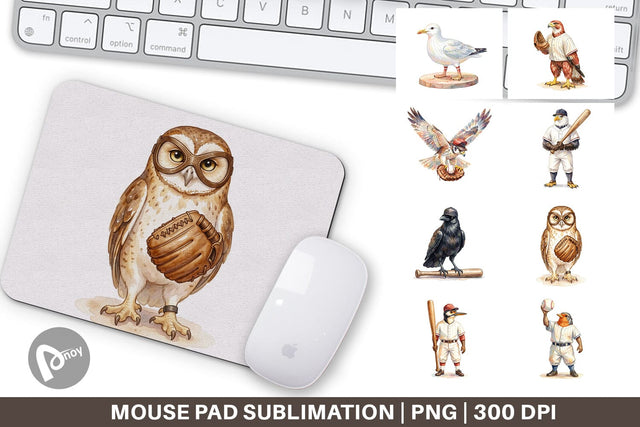 Mouse Pad Watercolor Vintage Bird Baseball Sublimation artnoy 