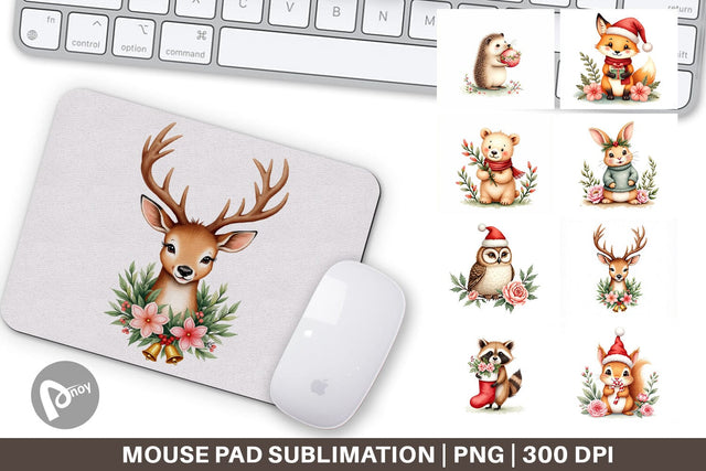 Mouse Pad Watercolor Vintage Christmas Animals Sublimation artnoy 