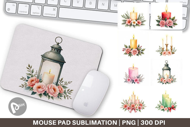 Mouse Pad Watercolor Vintage Christmas Candles Sublimation artnoy 