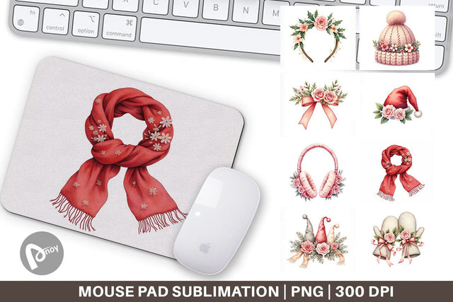 Mouse Pad Watercolor Vintage Christmas Hats Sublimation artnoy 