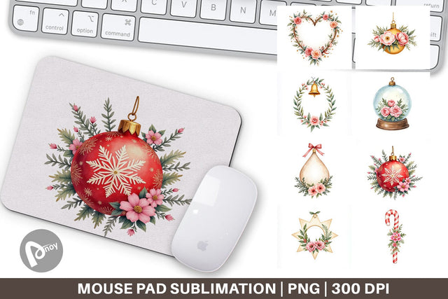 Mouse Pad Watercolor Vintage Christmas Ornaments Sublimation artnoy 