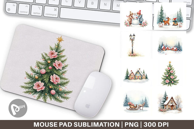 Mouse Pad Watercolor Vintage Christmas Scenes Sublimation artnoy 