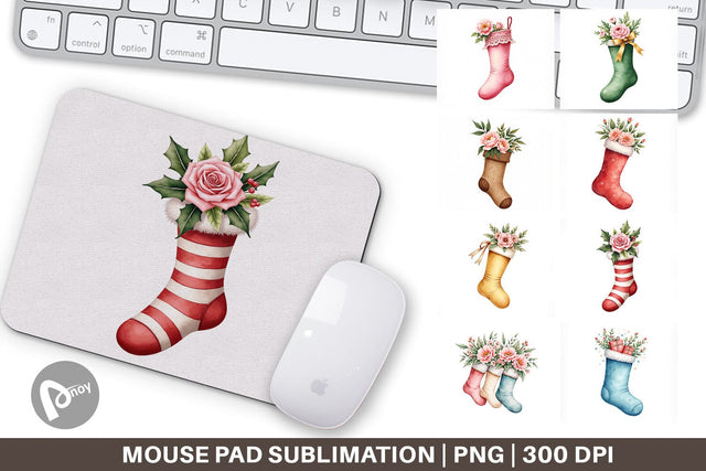 Mouse Pad Watercolor Vintage Christmas Stockings Sublimation artnoy 