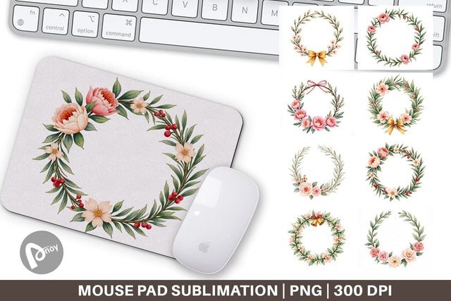 Mouse Pad Watercolor Vintage Christmas Wreaths Sublimation artnoy 